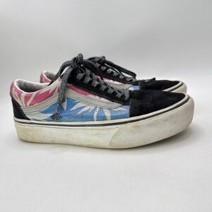 Vans Old Skool Platform Glitter Palm Leaf Sneakers Black Pink Blue Womens 8.5
